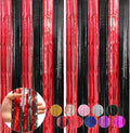 2 Pack Red and Black Foil Fringe Curtains Streamers Party Decorations 3.3 x 8.2 ft, Tinsel Curtain Fringe Backdrop for Parties, Door Fringe Birthday Streamers, Photo Booth Backdrops, Party Decor