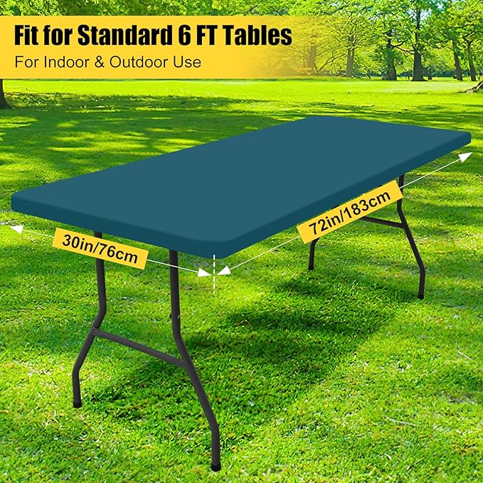 Smiry 2 Pack Rectangle Picnic Table Cloth, Waterproof Elastic Fitted Tablecloths, Washable Polyester Rectangular Patio Table Cover for Camping, Indoor and Outdoor (Peacock Blue, 30"x72")