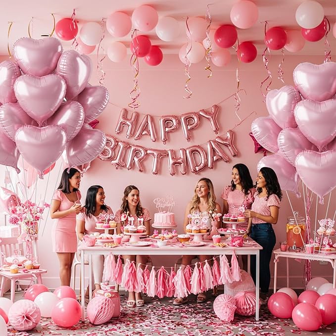 TONIFUL 30Pcs 18 Inch Pastel Light Pink Balloons Light Pink Heart Shape Foil Mylar Banners Decoration for Birthday Valentine's Day Wedding Bridal Shower Anniversary Engagement Party Supplies