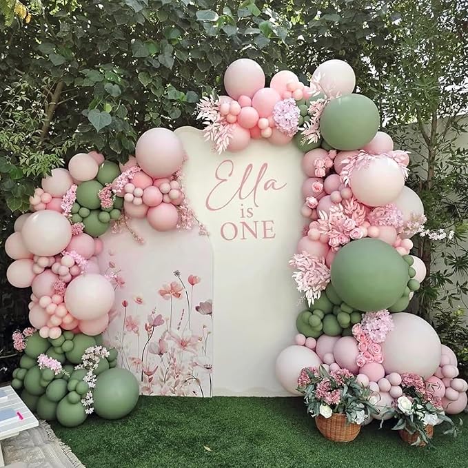Sage Green Pink Balloon Arch Kit-144pcs Sage Green Pastel Pink Sand White Chrome Gold and Confetti Latex Balloon Garland for Girl Baby Shower Wedding Birthday Jungle Safari Woodland Party Decorations