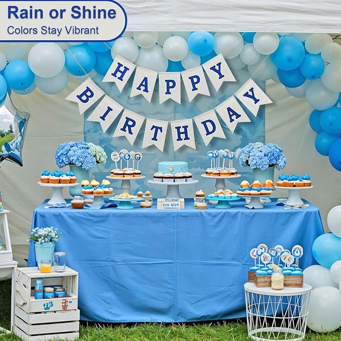 Happy Birthday Banner - Pre‑Strung Burlap Birthday Decorations and Reusable Birthday Sign for Men, Women & Kids | Party Supplies Backdrop (Navy Blue)