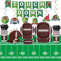 Qyeahkj 184pcs Football Party Supplies Decorations Set Serves 25 Includes Plates Napkins Cups Tablecloth Hanging Swirls Banner Tableware Kit for Football Game Party Decorations Favors
