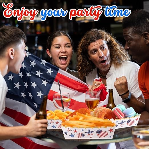 36 Pack Patriotic Plates Paper Food Trays Patriotic Food Boats Disposable American Flag Nacho Snack Taco Hot Dog Holder Serving Trays for Labor Day Veteran Day Party Decor Supplies(Star)