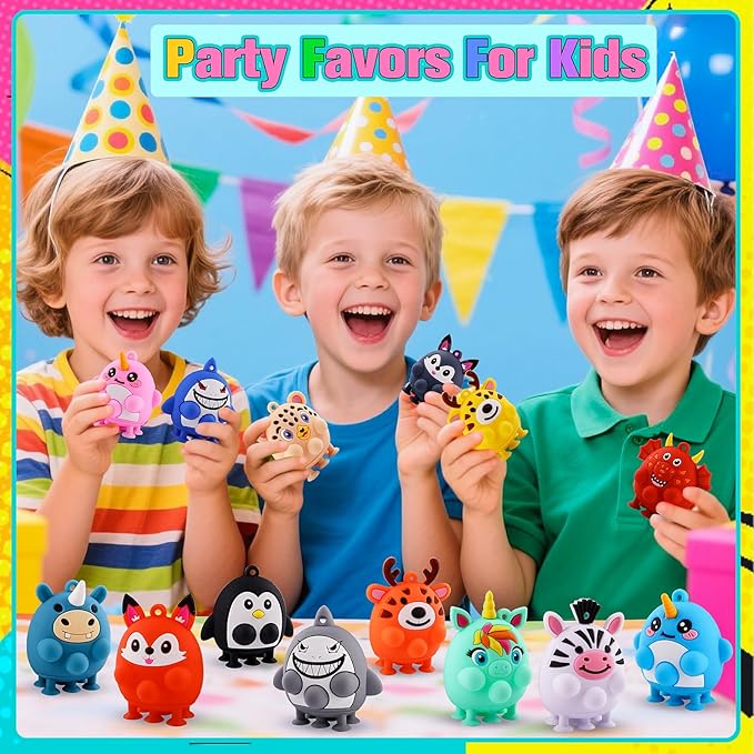 Easter Basket Stuffers, 24 PCS Party Favors for Kids, Silicone Animal Pop Fidget Toys with Suction, Birthday Gifts for Boy Girls, Treasure Box Toys, Goodie Bag Stuffers, Prizes for Kids
