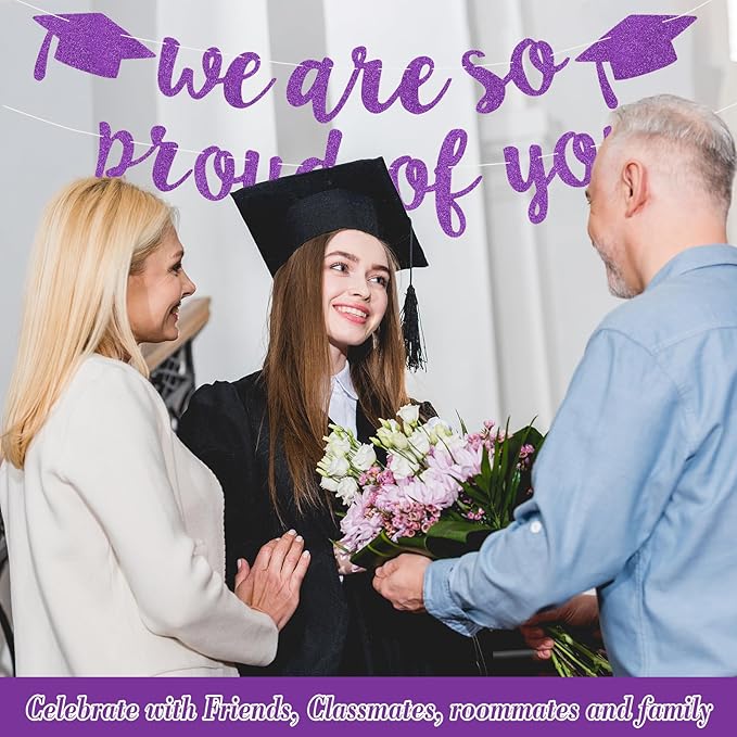 2026 Graduation Decorations Pre-Strung Blingbling We Are So Proud of You Banner Glitter Graduation Garland for Class of 2026 High School College Grad Party (Purple)