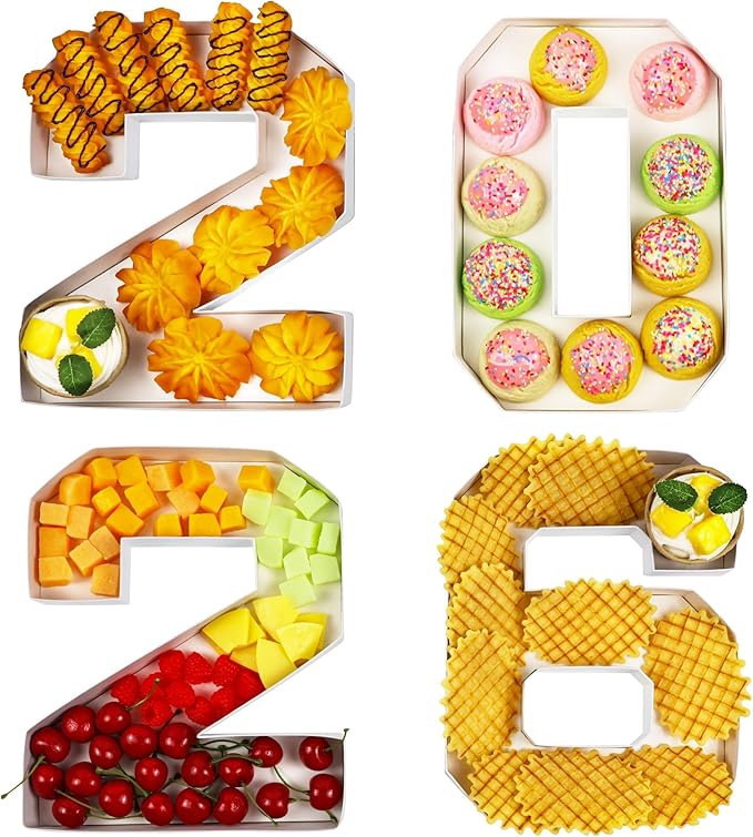 2026 Cardboard Numbers for Charcuterie, 4 Pack, 10.25 inch Fillable 2026 Numbers- Charcuterie Tray for Graduation Parties, Candy Display Box - Cardboard Decor, White