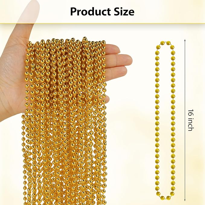 HOOSUN 30 Pack Gold Beads Necklaces Bulk,Christmas Beads Necklaces Party Favors,Mardi Gras Bead Necklace for Gold Party Decorations,School Event,Parade Throw,New Year Decorations