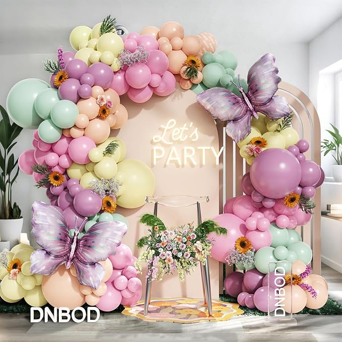 144Pcs Pastel Pink Purple Butterfly Balloon Arch Garland Kit,with Big Butterfly Foil Balloons,for Spring Floral Fairy Wonderland Baby Shower Girl Princess Birthday Tea Party Decorations