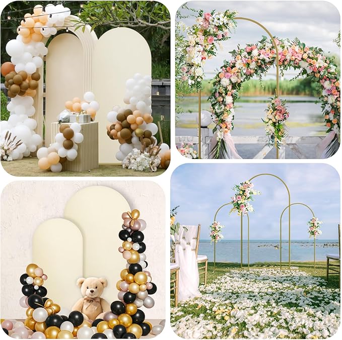 Arch Backdrop Stand and Cover Set, 3 Metal Balloon Arch Backdrop 4ft 5ft 6ft, Gold Arched Stand Frame for Wedding, Parties,Birthday, Backdrop Decorations (Beige,4ft+5ft+6ft)