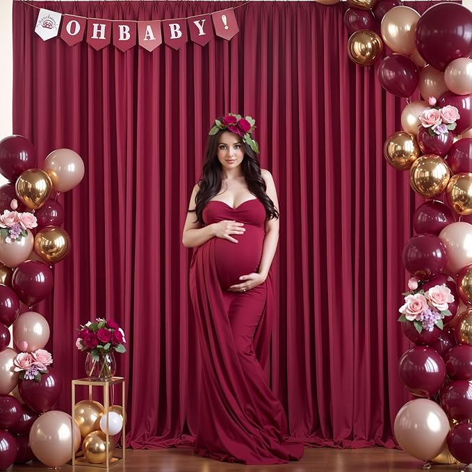 40x10FT Burgundy Backdrop Curtains for Wedding Parties, Wrinkle Free Polyester Photography Backdrop Drapes for Wedding Baby Shower Birthday Parties Stage Background Stand Decorations 4x10ft,10 Panels