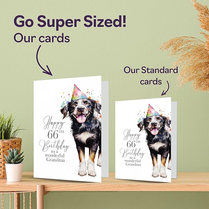 66th Birthday Cards for Grandma - Party Dog - Happy Birthday Card for 66 Year Old Grandma from Granddaughter Grandson, 5x7 Inch Bday Woman Women Her Greeting Cards Gift for Grandma Birthday Gifts