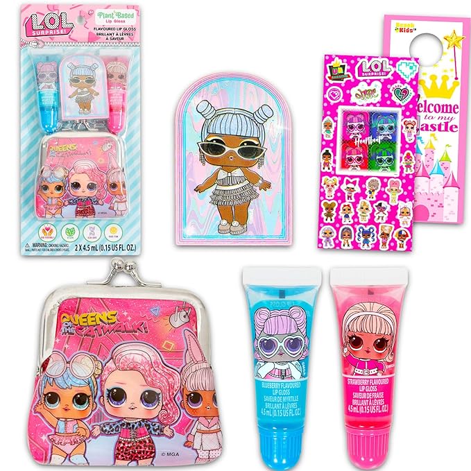 LOL Surprise Lip Gloss Tubes - Bundle with 2 Lip Gloss Tubes in Assorted Flavors for Party Favors Plus Coin Purse, Stickers, More | LOL Surprise Party Favors Set