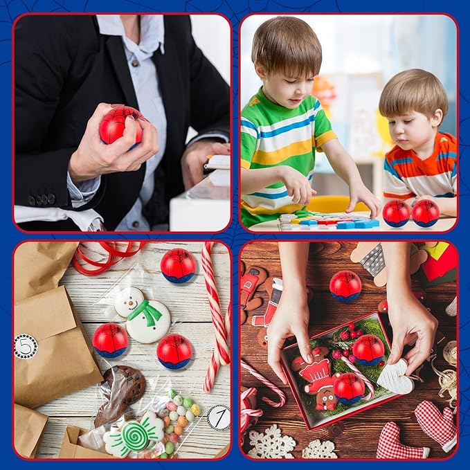 6 PCS Spider Stress Balls for Kids Party Favors, 2.48 Inch Anxiety Relief Fidget Sensory Toys, Spider Theme Squeeze Toys Bulk for Birthday Goodie Bags, Carnival Gifts & Classroom Prizes