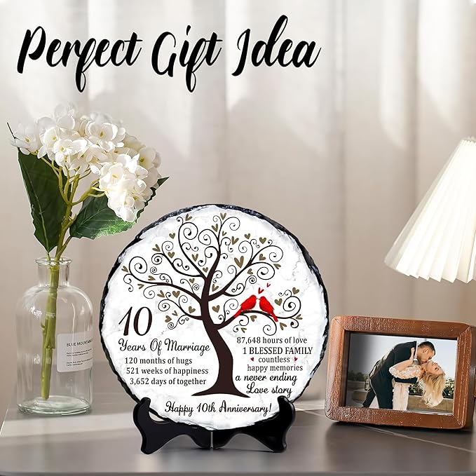 Tin Couple Slate Plate – 10th Anniversary Wedding Gifts for Couple, Parents – 10th Anniversary Wedding Gift Ideas – 10 Years of Marriage Decoration Plaque, Keepsake (Tin/Aluminum)