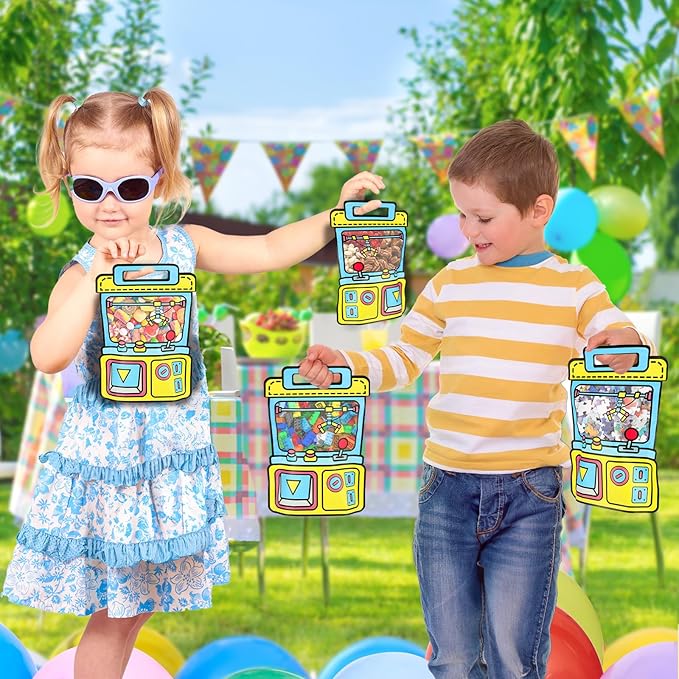 EONSUI 30PCS Plastic Claw Machine Shaped Goodies Bags with Handles for Kids Birthday, Back to School Supplies, Baby Shower, Party, Wedding, Reusable Bulk Gift Wrapper for Candy, Snacks, Chocolate