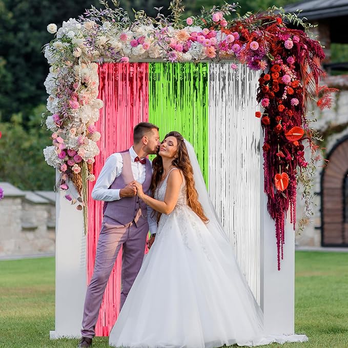 2 Pack 3ft x 8ft Foil Fringe Backdrop Curtain, Metallic Tinsel Foil Fringe Curtains, Party Streamers Backdrop, Baby Shower Birthday Holiday Celebration,Party Decorations (MixGreen)