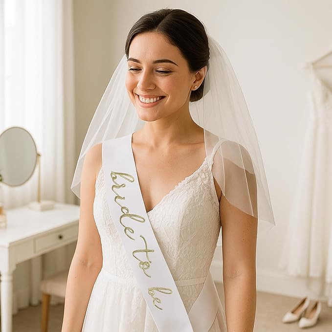 Embroidery Bride To Be Veil and Sash Set White Bachelorette Party Favors Accessories for Bridal Showers Engagement Party Decorations