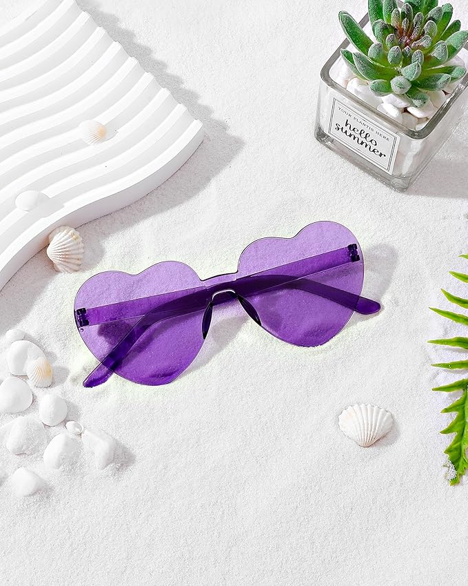 20 Pairs Heart Shaped Sunglasses Bulk, Colorful Rimless Fun Heart Sunglasses for Women Party Favors