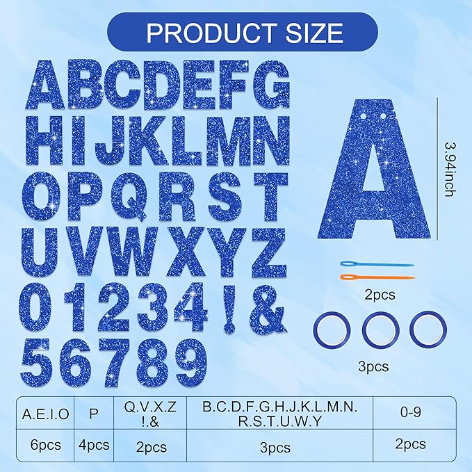 BEISHIDA 116 PCS A-Z DIY Letter Banner Kit Make Your Own Banner Glitter Blue Including 111 Letters and Numbers 3 Rope and 2 Threading Device,Customized for Birthday Graduation Wedding Party Decor