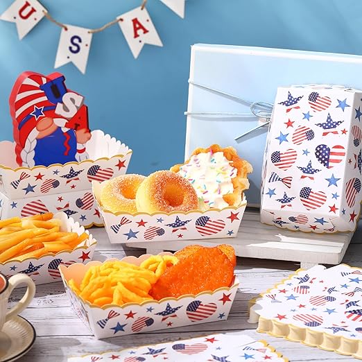36 Pack Patriotic Plates Paper Food Trays Patriotic Food Boats Disposable American Flag Nacho Snack Taco Hot Dog Holder Serving Trays for Labor Day Veteran Day Party Decor Supplies(Star)