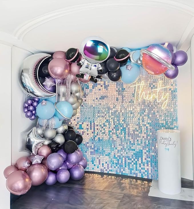 Galaxy Space Balloon Garland Kit 140pcs purple blue black Outer Space Astronaut Moon & Star Diy 4D planet Balloons for girl two the moon birthday decorations Kids Party Supplies
