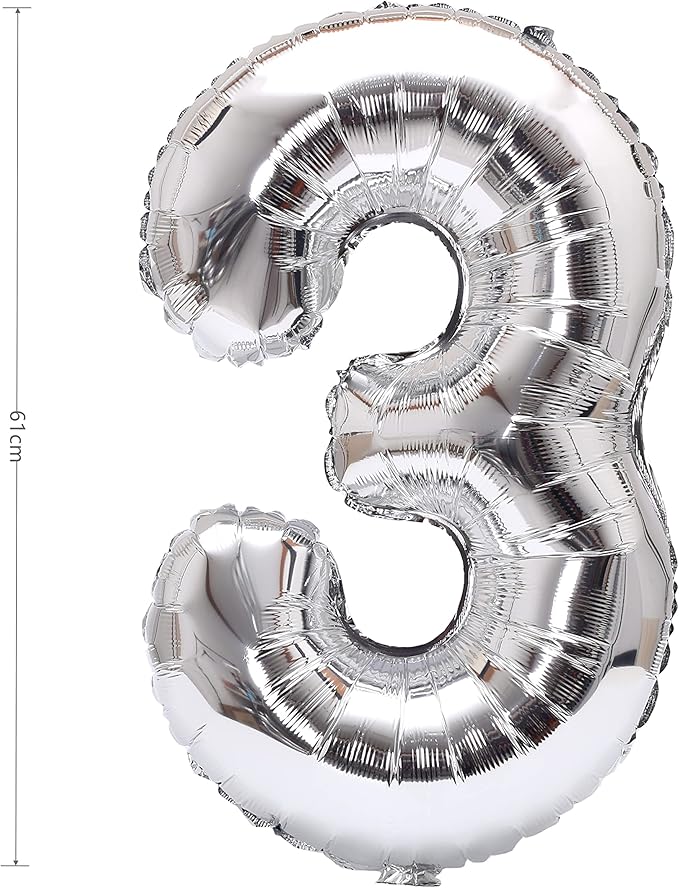YPSelected 32 Inch Large Foil Helium Number Balloon Birthday Wedding Party 0-9 (Silver, 3)