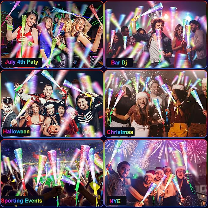 74 PCS Glow Fiber Wands Sticks, LED Light Wands, Glow in the Dark Party Supplies, Fiber Optic Wands, LED Flashing Sticks, Fiber Optic Light Wand Stick for Party, Wedding,Halloween and New Year