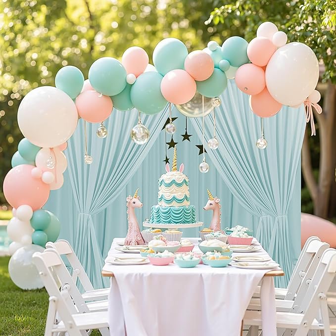 MEETSKY Light Green Backdrop for Parties Wedding Cyan Backdrop Curtains Rod Pocket Drapes Fabric Decoration for Grils Birthday Backdrops Party Baby Shower Photoshoot,5ft x 10ft,2 Panels