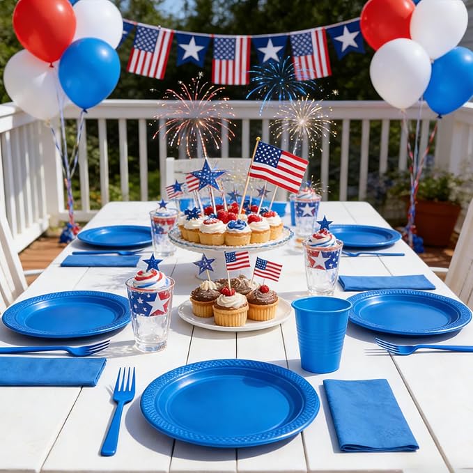 200pcs Blue Plastic Party Plates Party Supplies, 50Pcs Disposable Royal Blue Dinner Plates and Napkins, Cups & Cutlery Dark Blue Party Decorations for July 4th, Graduations, Birthday
