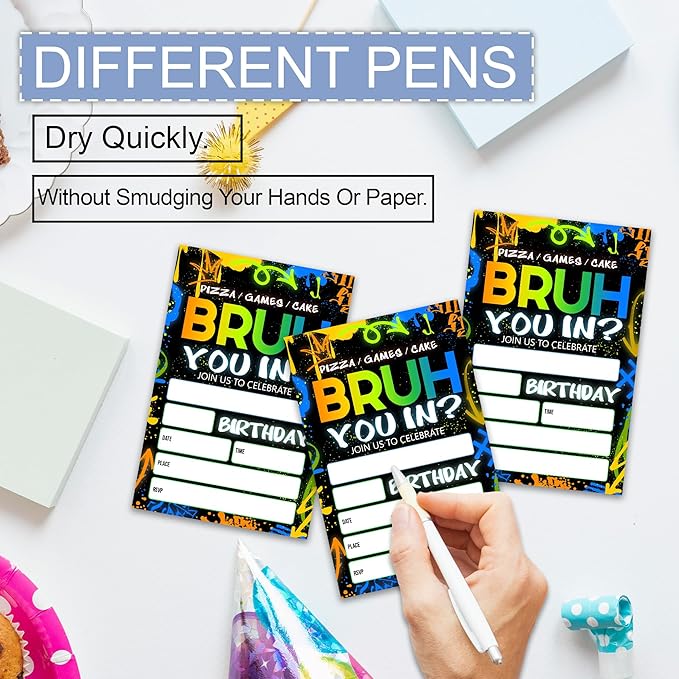 Bruh You In Theme Birthday Invitation, Boys Game Party Invitation Cards, 4 x 6 Double Sided 20 Count with Envelopes Party Supplies, Fill in Blank