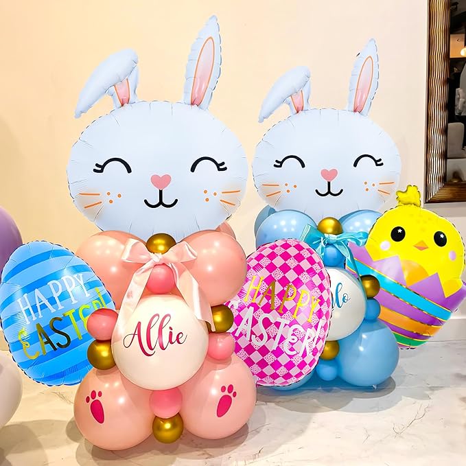 Easter Bunny Balloons Set Cute Rabbit, Chick & Happy Easter Egg Foil Balloons Spring Holiday Bunny Balloon for Kids Baby Shower Decor