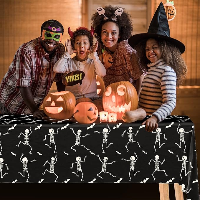 Iceyyyy 6 Packs Disposable Halloween Tablecloth - 54" x 108" Plastic Waterproof Halloween Tablecover, Rectangular Halloweens Skeleton Table Cover for Ghost Themed Party Home Decor