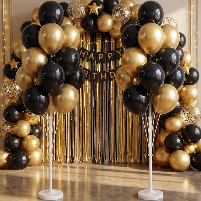 Balloon Column Kit for Floor-Balloon Columns with Stand, Base and Pole,Balloon Tower Backdrop Decoration for Wedding, Baby Shower, Birthday Party, or Bachelorette Parties (Black Gold)