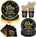 144PCS 80th Birthday Plates and Napkins Birthday Party Supplies 80th Birthday Party Decorations for Men Women Disposable Party Tableware Including Paper Plates Napkins Cups Forks Serve 24
