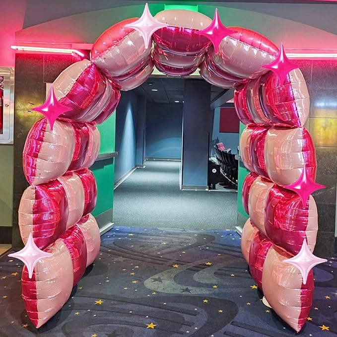 32PCS Hot Pink Square Foil Balloon Wall Double Sided, Metallic Bright Pink and Light Pink with Star Balloons Backdrop Flat Tunnel Foil Magenta Background for Girls Women Princess Birthdays Baby Shower