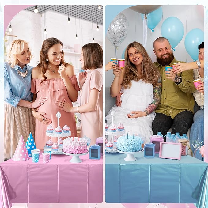 2pcs Baby Pink & Baby Blue Plastic Table Cloths for Parties 54 * 72inch Baby Shower Tablecloth Table Decoration Birthday Party Decor for Anniversary Party Supplies