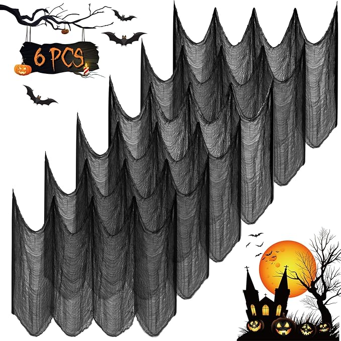 AURUZA Creepy and Spooky Halloween Decorations for Outdoor Party (6pcs Black, 30 x 72 inch)