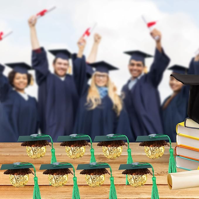 Gyufise 36Pcs Graduation Decorations 2026 Graduation Cap Cupcake Toppers Chocolate Decorations Mini Grad Cap Decor with Tassel Adhesive Dots for Class of 2026 Congrats Grad Green