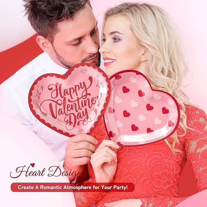48PCS Love Party Plates,Big Heart Shaped Disposable Paper Plates,Heart Party Supplies for Bridal Wedding Engagement,Love Plates for Valentines Galentines Anniversary Birthday