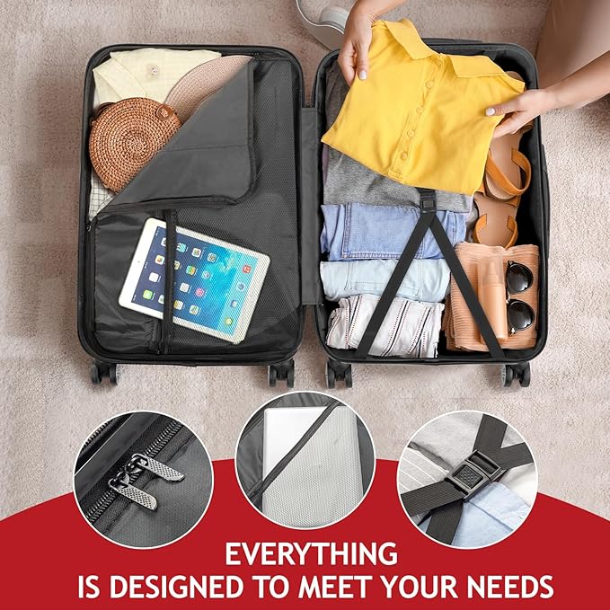 Karl home Luggage Sets 3 Piece, Hardside Carry on Suitcase Sets with Spinner Wheels & TSA lock, Portable Lightweight ABS Luggages for Travel, Business - Bright Red, 20/24/28in