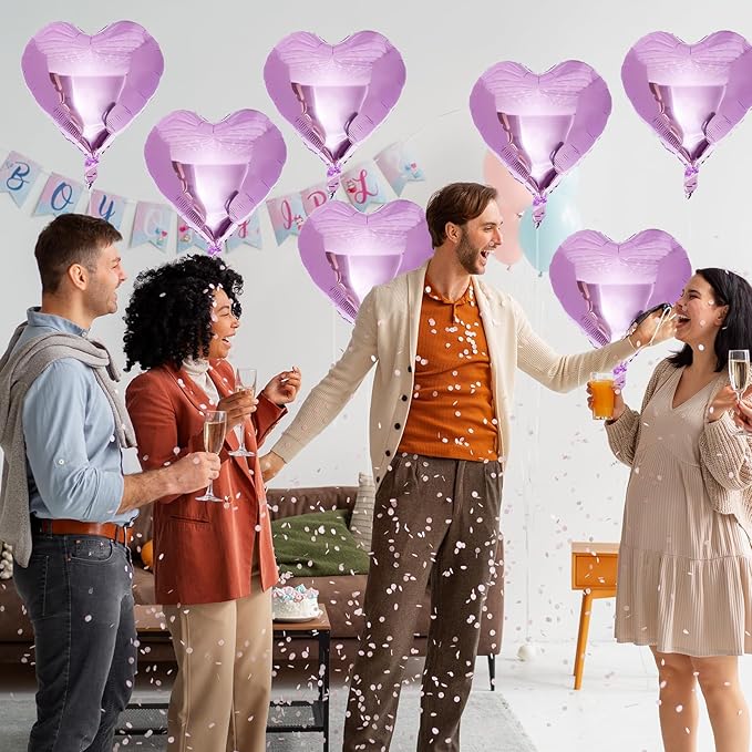 Purple Foil Heart Balloons, 12Pcs Lavender Purple Heart Shape Foil Balloons, 18 Inch Light Purple Helium Heart Balloons for Girls Women Birthday Wedding Baby Shower Valentines Anniversary