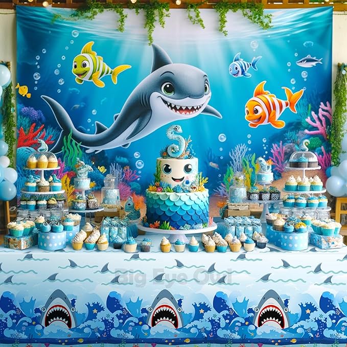 Shark Theme Tablecloths Plastic Disposable Birthday Table Cloth Rectangle Tablecovers Decorations Blue Boys Party Supplies 54x108 Inch