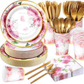 350 Pcs Tea Party Supplies Spring Summer Sage Green Sunflower Party Tableware Set Disposable Plates Napkins Paper Cups Plastic Cutlery Set For Birthday Bridal Baby Shower Serves 50(Floral)