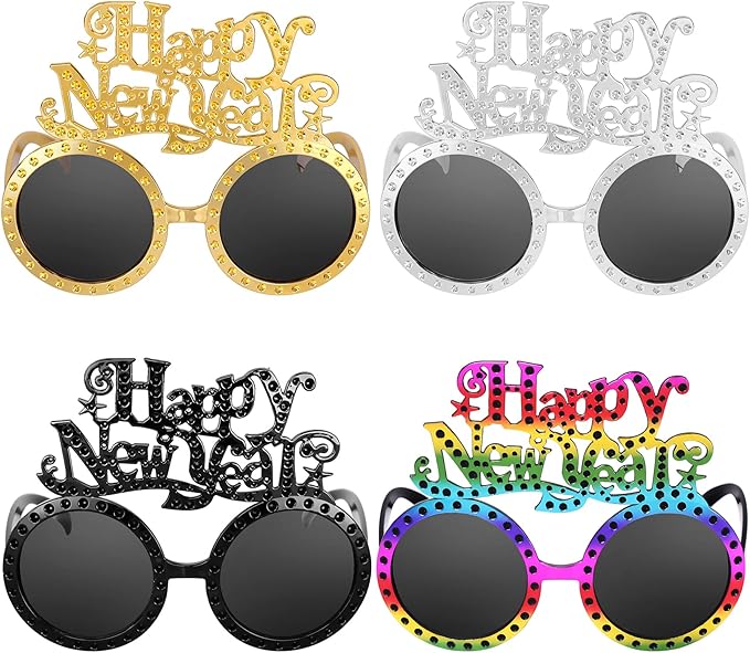 Happy New Year Metallic Glasses Shiny 2026 Party Eyeglasses for Adults & Kids Fun NYE Accessories & Photo Booth Props