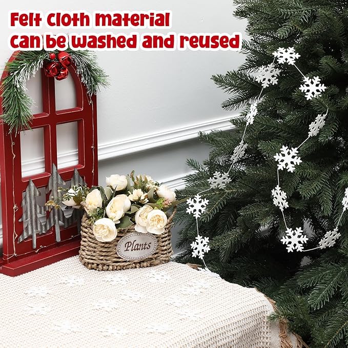 Oudain 4 Pcs Christmas Snowflake Felt Garland Party Decorations 13 ft Winter Christmas Wonderland New Year Party Holiday Decor