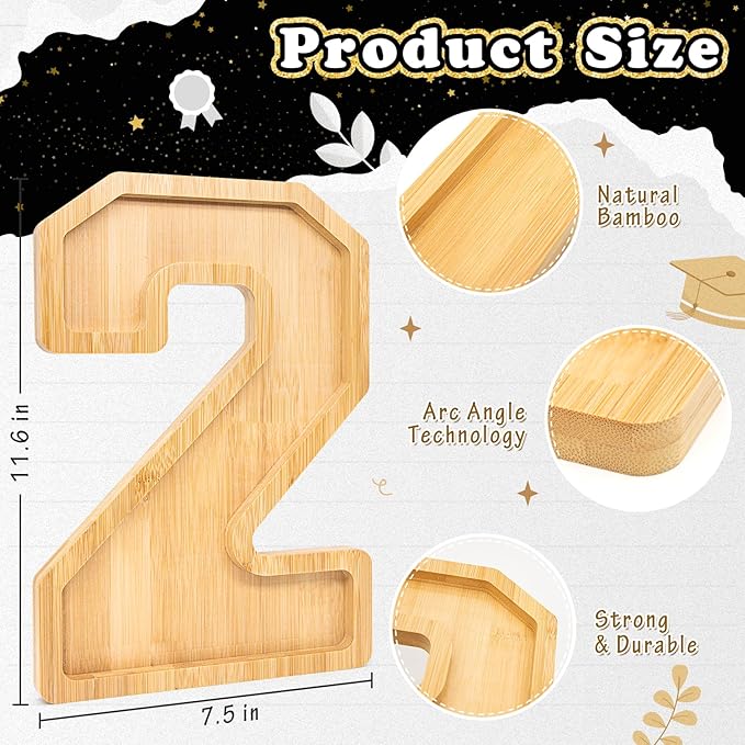 4PCS Wooden Graduation Decorations Number Charcuterie Board Box-(with 14 Balloons) 2026 Charcuterie Numbers Fillable Food Graduation Party Supplies