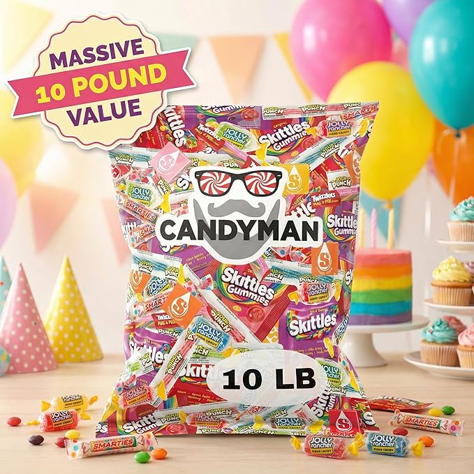 CANDYMAN Assorted Candy Variety Pack, 10 lbs Bulk Individually Wrapped Candy for Party Favors, Pinata Stuffers, Goodie Bags, Halloween & Easter