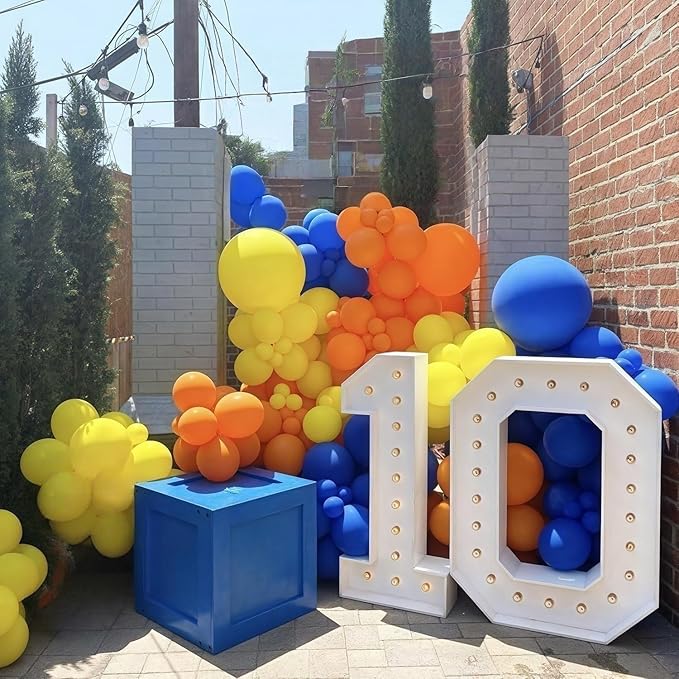 Navy Blue and Orange Garland Arch Kit, Orange and Yellow Balloons Light Baby Royal Blue with Foil Star Balloon for Kids Boys Baby Shower Birthday Graduation Gun Theme Party Decorations Supplies