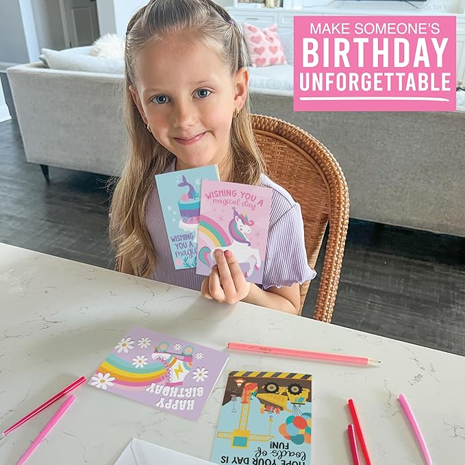 Hadley Designs Happy Birthday Cards for Kids with Envelopes - 54 Assorted Kids Birthday Cards Bulk for Classroom, Generic Children Greeting Card Pack for Students, Bday Notecards, Designed in USA