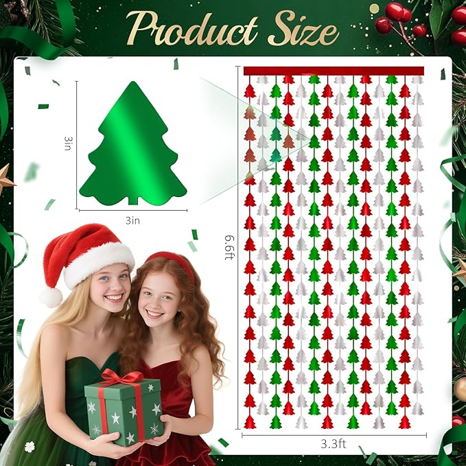 2 Pack 3.3x6.6ft Christmas Tree Foil Fringe Curtains - Sparkling Ornament Tinsel Backdrop for Holiday Party Decorations, Christmas Gathering, New Year Celebrations, Winter Festivals, Events Decked